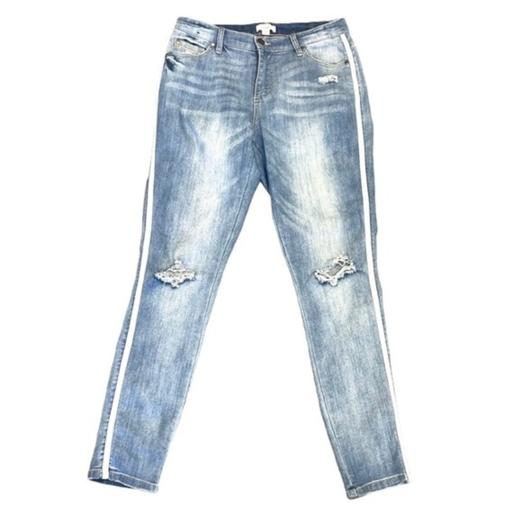 EASEL Los Angeles Blue Distressed Side Stripe Denim Skinny Jeans Size M - Picture 3 of 8